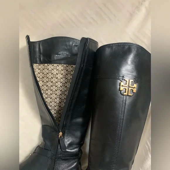 Tory Burch Black Heeled Boots with Gold Accents - Picture 5 of 5